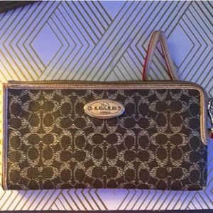 Coach L-Zip Wallet in Embossed Signature Canvas LI/Saddle/Apricot 53412